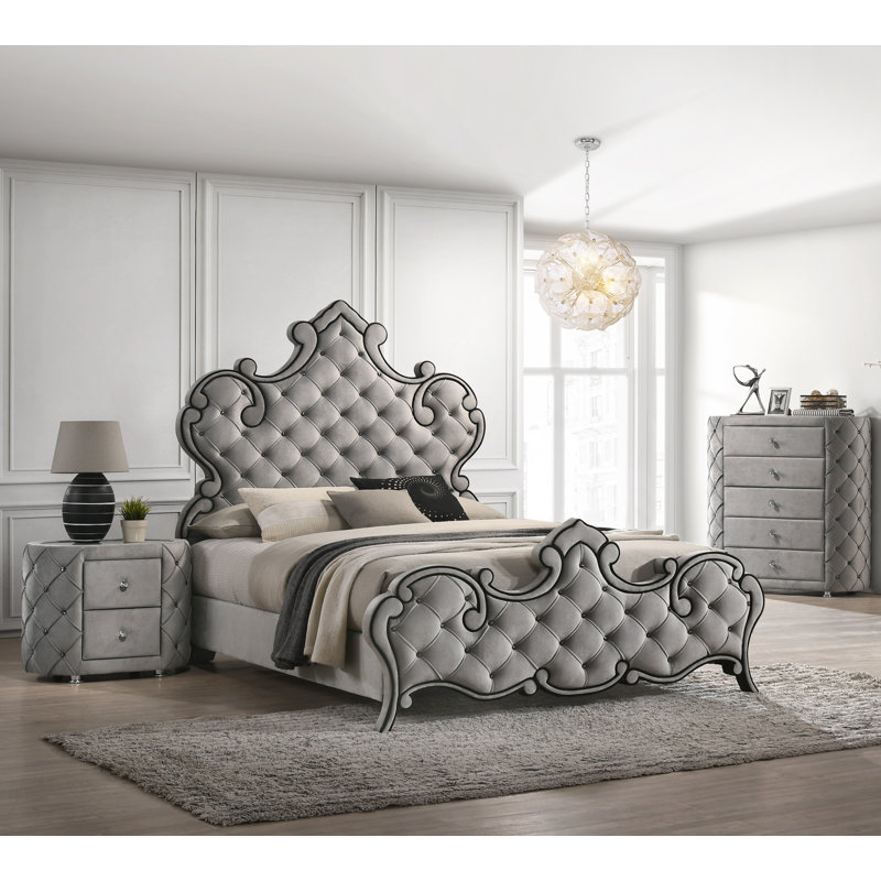 Wayfair grey velvet bed discount